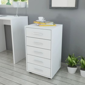 Office chest of drawers with wheels 5 white drawers by vidaXL, Lockers and storage cabinets - Ref: Foro24-243064, Price: 82,3...