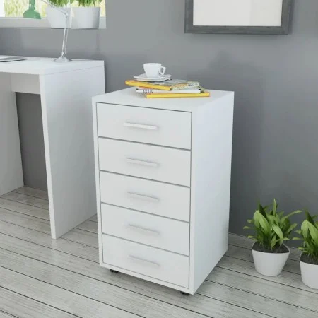 Office chest of drawers with wheels 5 white drawers by vidaXL, Lockers and storage cabinets - Ref: Foro24-243064, Price: 80,1...