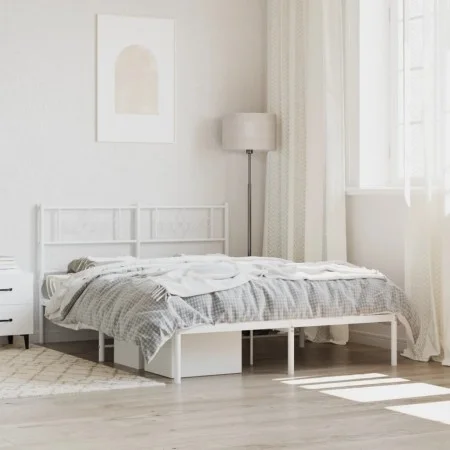 Metal bed frame with white headboard 135x190 cm by , Beds and slatted bases - Ref: Foro24-355315, Price: 97,79 €, Discount: %