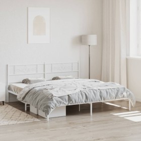 Estructura de cama de metal con cabecero blanco 193x203 cm