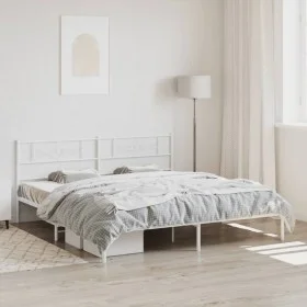 Metal bed frame with white headboard 193x203 cm by , Beds and slatted bases - Ref: Foro24-355322, Price: 109,19 €, Discount: %