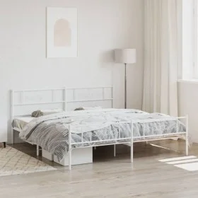 Metal bed frame with headboard and white footboard 200x200 cm by , Beds and slatted bases - Ref: Foro24-355341, Price: 127,99...
