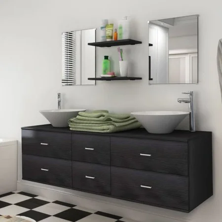 Set of 7 black bathroom furniture and sink pieces by vidaXL, Bathroom furniture - Ref: Foro24-272231, Price: 376,85 €, Discou...