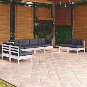 Muebles de jardín 8 pzas con cojines madera maciza de pino Muebles de jardín 8 pzas con cojines madera maciza de pino