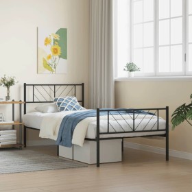 Bed frame with headboard and black metal footboard 90x200 cm by , Beds and slatted bases - Ref: Foro24-372190, Price: 79,17 €...