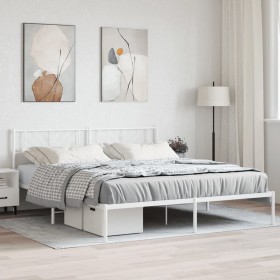 Bettgestell aus weißem Metall mit Kopfteil 200x200 cm von , Betten und Lattenroste - Ref: Foro24-372235, Preis: 108,14 €, Rab...