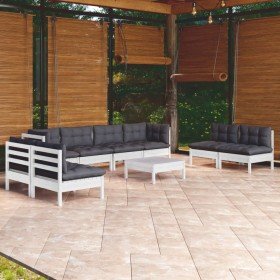 Muebles de jardín 9 pzas con cojines madera maciza de pino Muebles de jardín 9 pzas con cojines madera maciza de pino
