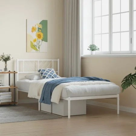 Bettgestell aus Metall mit weißem Kopfteil 90x200 cm von , Betten und Lattenroste - Ref: Foro24-372221, Preis: 60,16 €, Rabat...