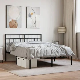 Bed frame with black metal headboard 140x190 cm by , Beds and slatted bases - Ref: Foro24-355659, Price: 88,38 €, Discount: %