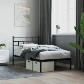 Bed frame with black metal headboard 90x200 cm by , Beds and slatted bases - Ref: Foro24-355652, Price: 66,88 €, Discount: %