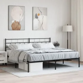 Bed frame with black metal headboard 193x203 cm by , Beds and slatted bases - Ref: Foro24-355665, Price: 99,20 €, Discount: %
