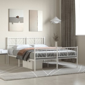 Metal bed frame with headboard and white footboard 160x200 cm by , Beds and slatted bases - Ref: Foro24-372249, Price: 111,45...