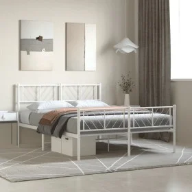Metal bed frame with headboard and white footboard 160x200 cm by , Beds and slatted bases - Ref: Foro24-372249, Price: 109,52...