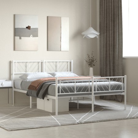 Estructura cama metal con cabecero y estribo blanco 160x200 cm de , Camas y somieres - Ref: Foro24-372249, Precio: 111,36 €, ...