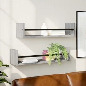 Wall shelves with bars 2 units gray Sonoma 60x16x14 cm by , Shelves and shelves - Ref: Foro24-835437, Price: 21,66 €, Discoun...