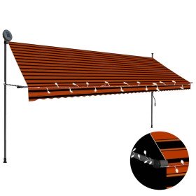 Toldo manual retráctil con LED naranja y marrón 400 cm Toldo manual retráctil con LED naranja y marrón 400 cm