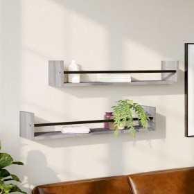 Wandregale mit Stangen 2 Stück Sonoma grau 80x16x14 cm von , Regale und Regale - Ref: Foro24-835442, Preis: 29,87 €, Rabatt: %