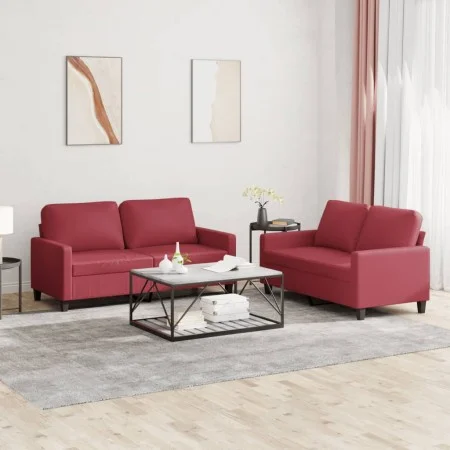 2-piece red dyed faux leather sofa set with cushions by , Sofas - Ref: Foro24-3201411, Price: 407,81 €, Discount: %