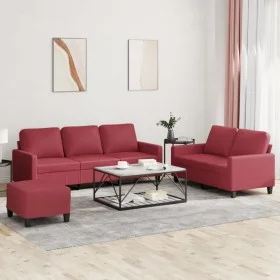 3-piece red dyed faux leather sofa set with cushions by , Sofas - Ref: Foro24-3201426, Price: 507,58 €, Discount: %