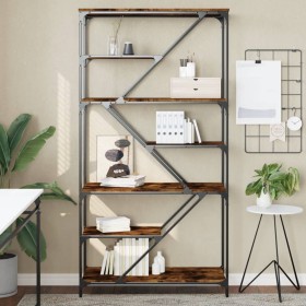 Engineered wood and smoked oak steel shelving unit 91x36x176cm by , Bookcases and shelves - Ref: Foro24-835416, Price: 77,59 ...