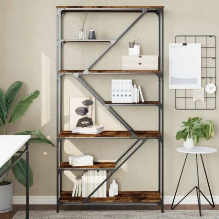 Holzwerkstoffregal geräucherte Eiche Stahl 91x36x176cm von , Bücherregale und Regale - Ref: Foro24-835416, Preis: 76,79 €, Ra...