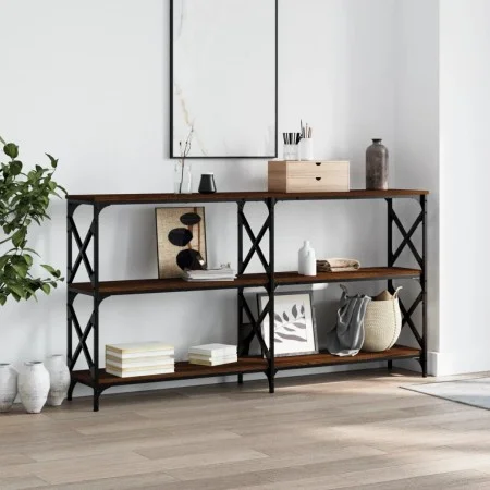 Engineered wood brown oak console table 156x28x80.5 cm by , Side tables - Ref: Foro24-835428, Price: 63,33 €, Discount: %