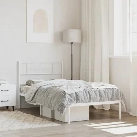 Metal bed frame with white headboard 80x200 cm by , Beds and slatted bases - Ref: Foro24-355307, Price: 66,76 €, Discount: %
