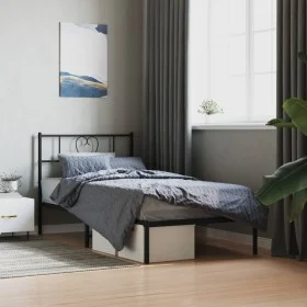 Bed frame with black metal headboard 90x190 cm by , Beds and slatted bases - Ref: Foro24-355455, Price: 61,71 €, Discount: %