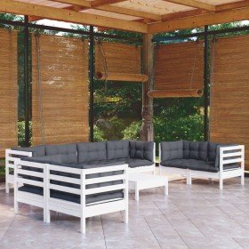 Muebles de jardín 9 pzas con cojines madera maciza de pino Muebles de jardín 9 pzas con cojines madera maciza de pino