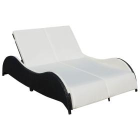 Tumbona doble con cojín de ratán sintético negra de vidaXL, Tumbonas - Ref: Foro24-41977, Precio: 343,93 €, Descuento: %