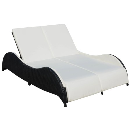 Doppelte Sonnenliege mit schwarzem synthetischem Rattankissen von vidaXL, Liegen - Ref: Foro24-41977, Preis: 343,93 €, Rabatt: %