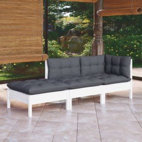 Muebles de jardín 3 pzas con cojines madera maciza de pino Muebles de jardín 3 pzas con cojines madera maciza de pino