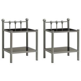 Mesitas de noche 2 unidades metal y vidrio gris y negro de vidaXL, Mesitas de noche - Ref: Foro24-325077, Precio: 46,09 €, De...