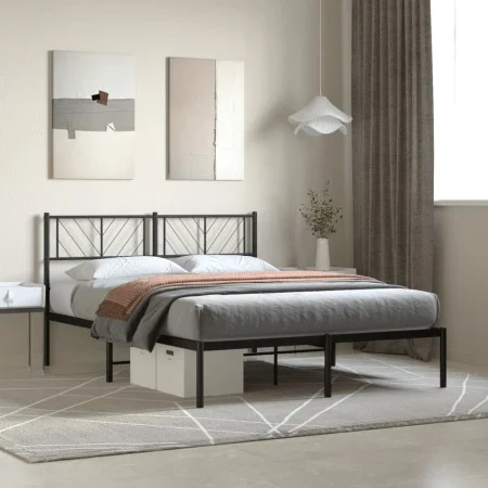 Bed frame with black metal headboard 120x200 cm by , Beds and slatted bases - Ref: Foro24-372177, Price: 92,14 €, Discount: %