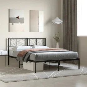 Bed frame with black metal headboard 140x200 cm by , Beds and slatted bases - Ref: Foro24-372180, Price: 94,32 €, Discount: %