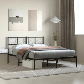 Bed frame with black metal headboard 160x200 cm by , Beds and slatted bases - Ref: Foro24-372182, Price: 104,52 €, Discount: %