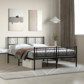 Bed frame with headboard and footboard black metal 120x190 cm by , Beds and slatted bases - Ref: Foro24-372194, Price: 95,57 ...