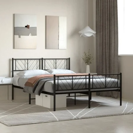 Bed frame with headboard and footboard black metal 120x190 cm by , Beds and slatted bases - Ref: Foro24-372194, Price: 95,57 ...
