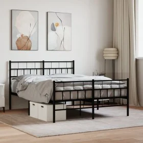 Black metal headboard and footboard bed frame 140x190 cm by , Beds and slatted bases - Ref: Foro24-355677, Price: 96,87 €, Di...