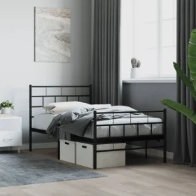 Bed frame with headboard and black metal footboard 80x200 cm by , Beds and slatted bases - Ref: Foro24-355668, Price: 67,25 €...