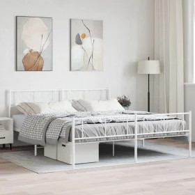 Metal bed frame with headboard and white footboard 180x200 cm by , Beds and slatted bases - Ref: Foro24-372250, Price: 111,59...