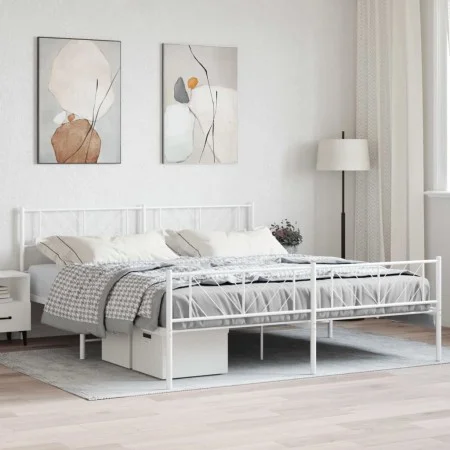 Metal bed frame with headboard and white footboard 180x200 cm by , Beds and slatted bases - Ref: Foro24-372250, Price: 111,59...