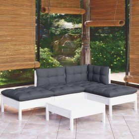 Muebles de jardín 5 pzas con cojines blanco madera de pino Muebles de jardín 5 pzas con cojines blanco madera de pino