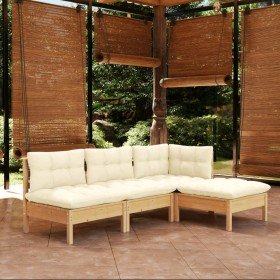 Muebles de jardín 4 piezas cojines madera de pino color crema Muebles de jardín 4 piezas cojines madera de pino color crema
