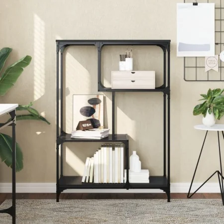 Estantería madera de ingeniería y acero negro 81x36x115 cm de , Librerías y estanterías - Ref: Foro24-835404, Precio: 49,48 €...