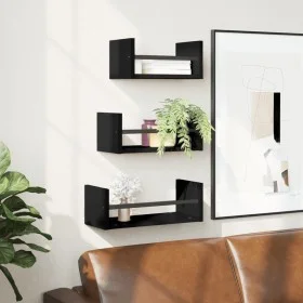 Wall shelves with bars 3 pcs engineered wood black by , Shelves and shelves - Ref: Foro24-835444, Price: 23,00 €, Discount: %