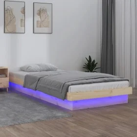 Bed frame with LED solid wood 75x190 cm by , Beds and slatted bases - Ref: Foro24-819997, Price: 113,76 €, Discount: %