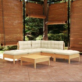 Muebles de jardín 6 piezas cojines madera de pino color crema en Conjuntos de jardín | Comprar online en Foro24