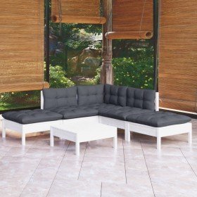 Muebles de jardín 6 pzas con cojines blanco madera de pino