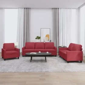 Juego de sofás con cojines 3 piezas cuero sintético rojo tinto by , Sofas - Ref: Foro24-3201401, Price: 587,42 €, Discount: %